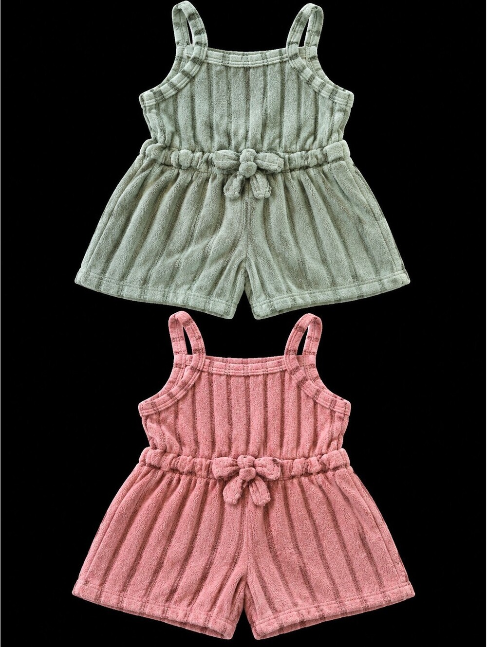 Whaleco Baby 1-2Y Ribbed Knit Rompers in Green and Pink Set
